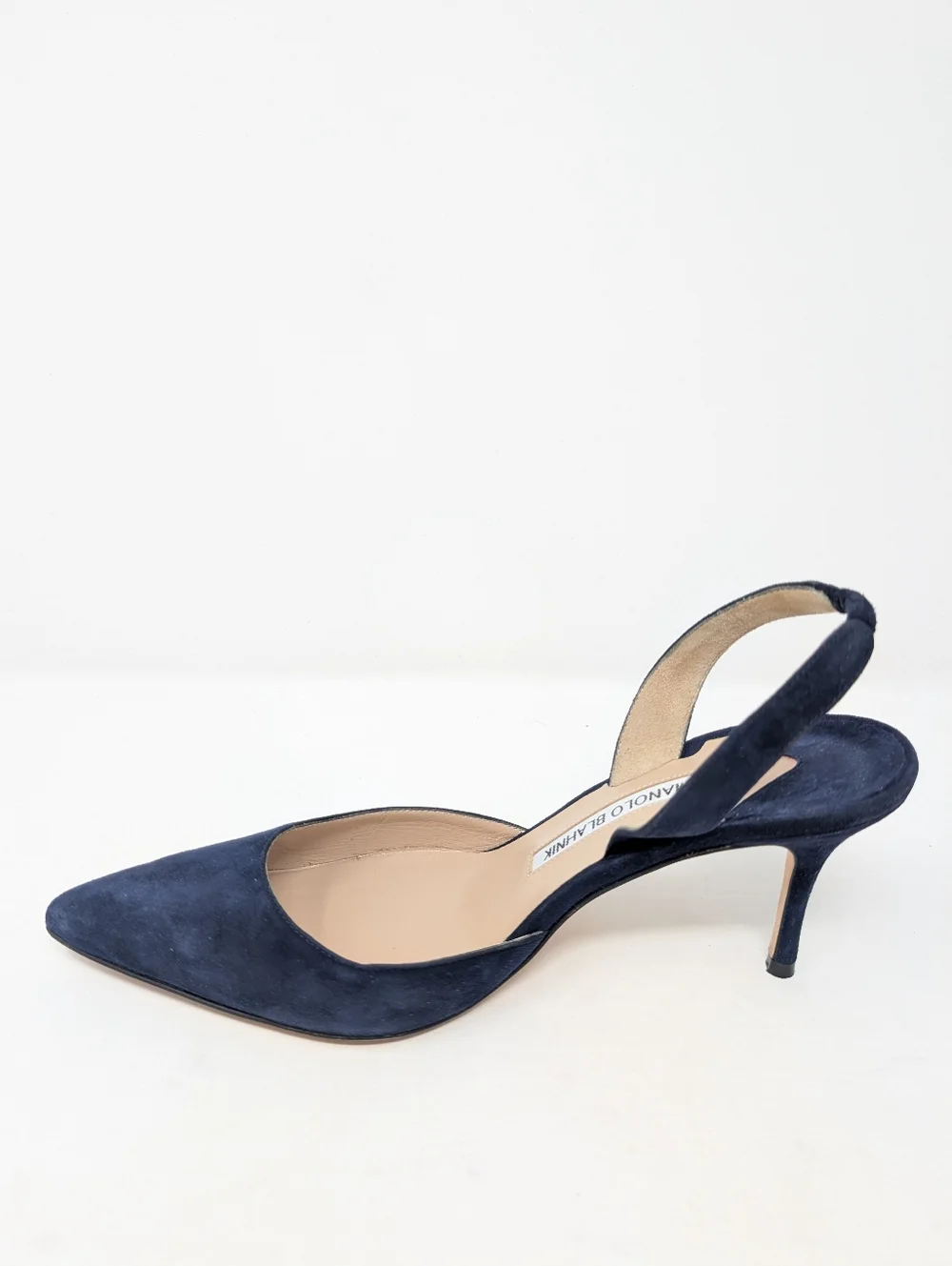 Manolo Blahnik Carolyne Blue Suede Slingback Pumps Heels Size 36.5